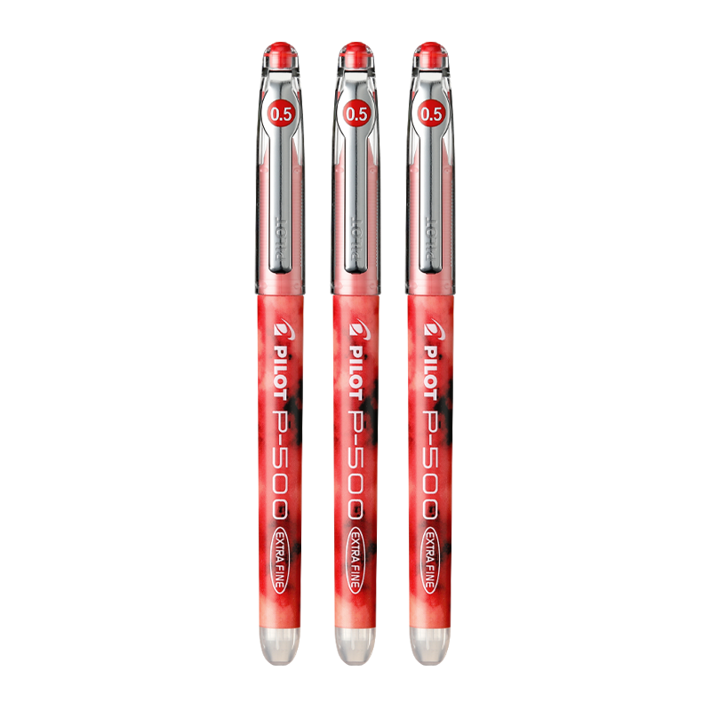 PILOT P500 Red Gel Pen, 0.5mm Direct Liquid Rollerball Pen, Signature Pen, Student Stationery Set, Office Supplies, Exam Pen, High-Quality Appearance, 3-Pack