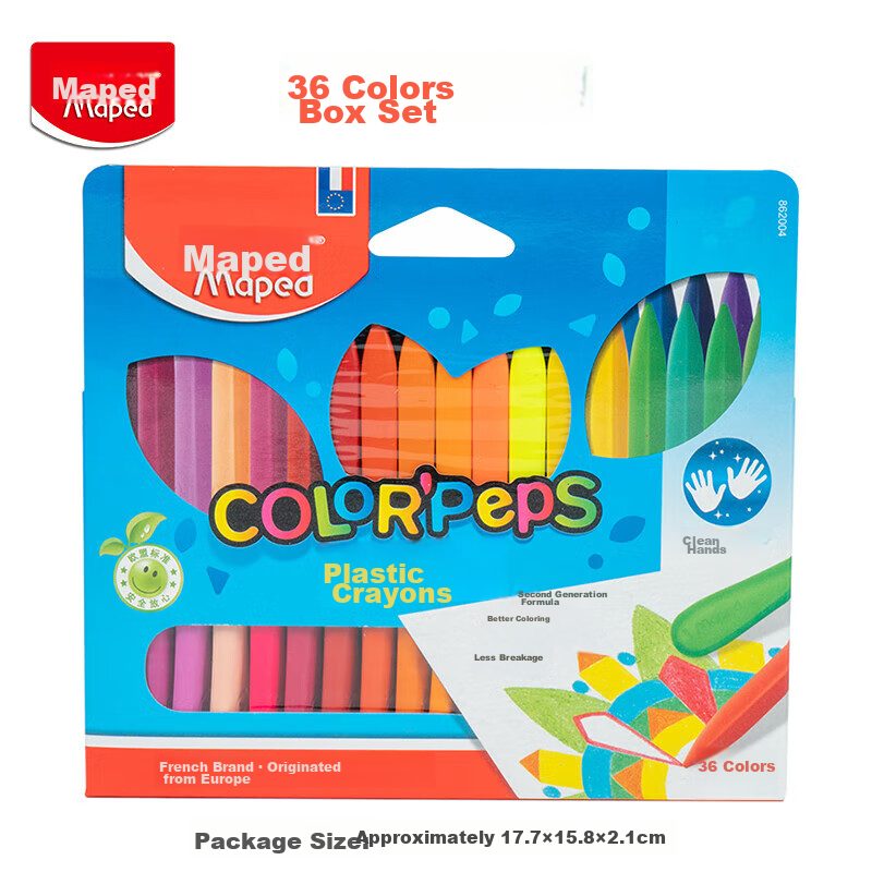 Maped [Creative Art] Clean Hands 36-Color Crayons, Non-Staining Drawing Crayons for Young Children And Students, Beginner's Art Doodle Pens, 862004CH, Children's Educational Gift