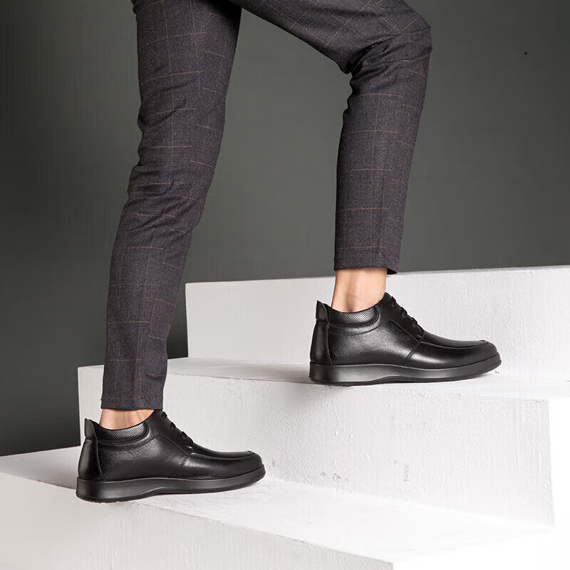 Aokang Casual Business Fleece-Lined Warm Cotton Shoes, Simple Comfortable Leather Shoes, Men's Style, Black, Size 38