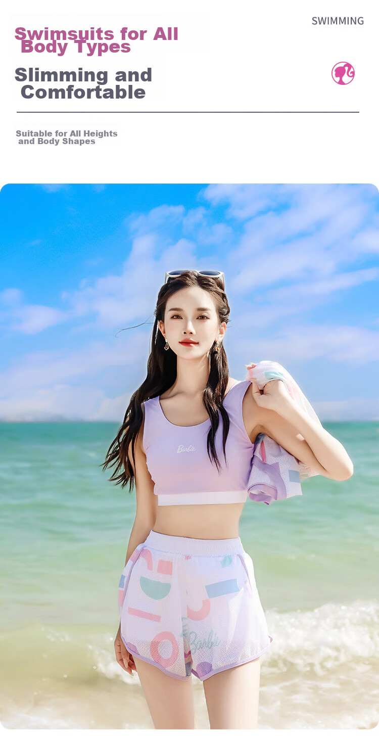 Barbie [Three-Piece Set], Women's Two-Piece Swimsuit, Sexy Tummy Control, Slimming, Hot Spring Swimwear, Beach Vacation Swimwear 3