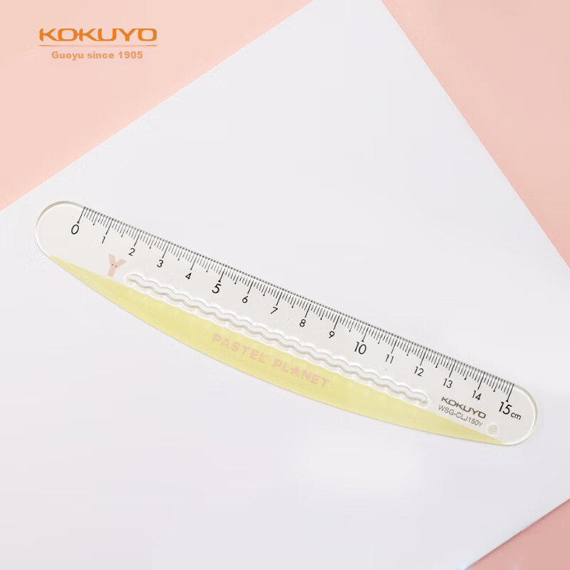 KOKUYO Light-Colored Planet · 15cm Wave Curved Ruler, Transparent Scale, Safe without Sharp Edges, Convenient Marking, Yellow, WSG-CLJ150NY