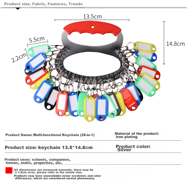 TaTanice Key Ring, Key Storage And Management Accessories, Key Holder with Rings, Key Chain with Marking, Dorm Handheld Metal Key Management Tag, 28 Slots with Marking Plate 2