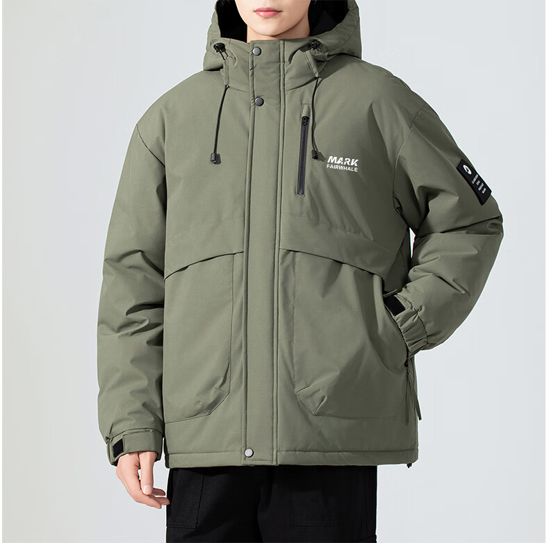 MARK FAIRWHALE Men's Cotton Padded Jacket Autumn Winter Thickened Hooded Coat Warm Puffer Jacket Light Army Green L 9