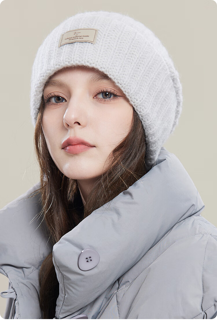 JIUMU Pure Wool Warm Knit Hat, Autumn And Winter Knitted Cap, Cold Hat, Winter Hat, Large Head Circumference Slouchy Hat, Cold-Proof Hat for Women in Winter 12