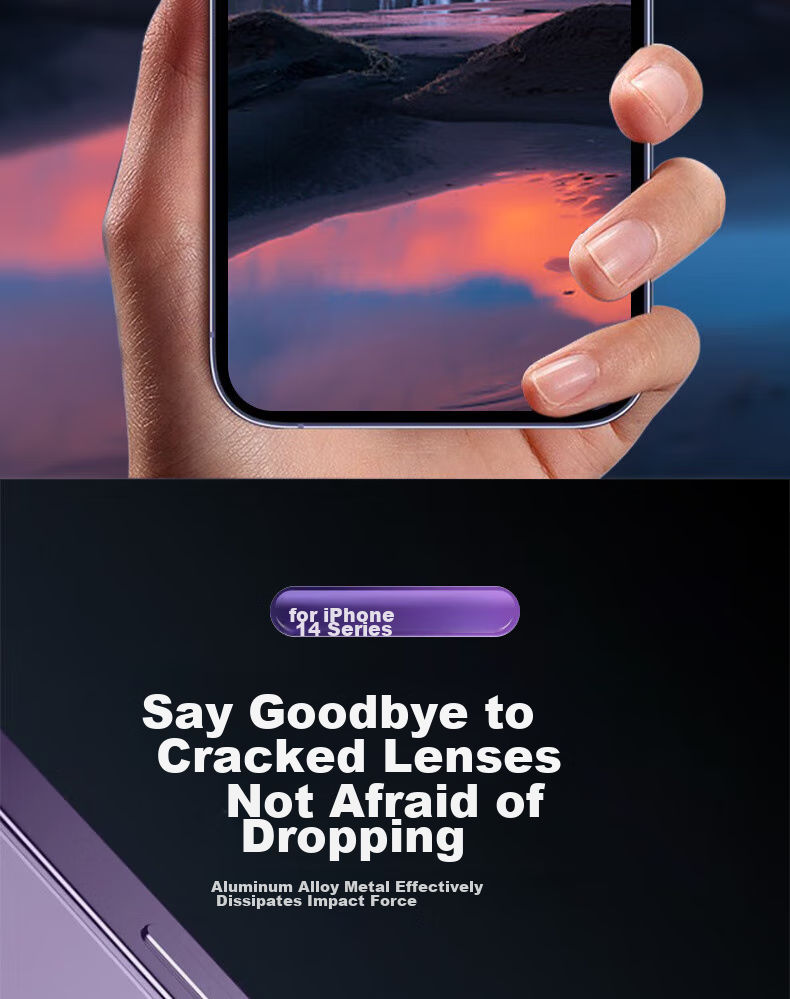 ESCASE IPhone 14 Pro Max Camera Lens Protector, IPhone 14 Pro Tempered Glass Film, Metal Rear Camera Anti-Drop Film, Detachable Single Ring, High-Definition Sapphire Wear-Resistant Eagle Eye Silver Color 11