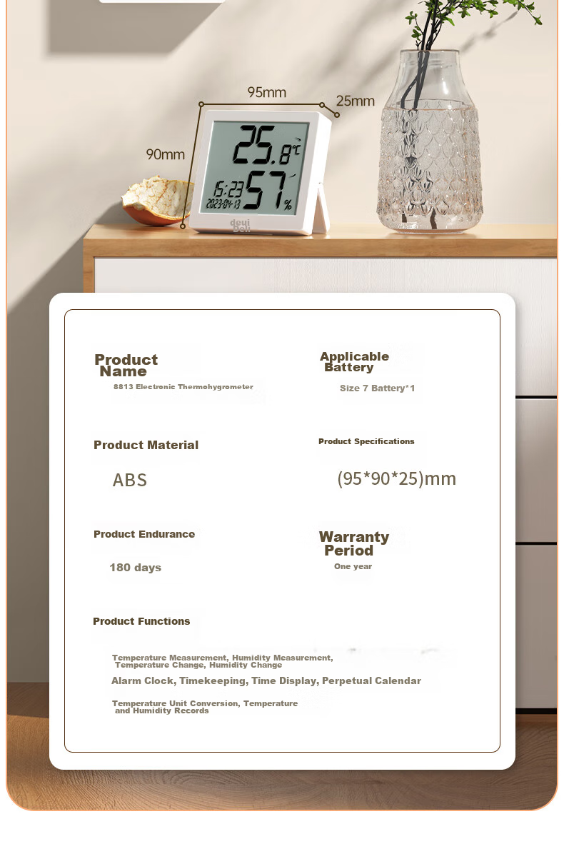 Deli Indoor Temperature And Humidity Meter, LCD Electronic Thermometer And Hygrometer, Gift for Elderly And Children, Birthday Present with Backlight Function, Baby Room Office Supplies, White LE501-WH 24