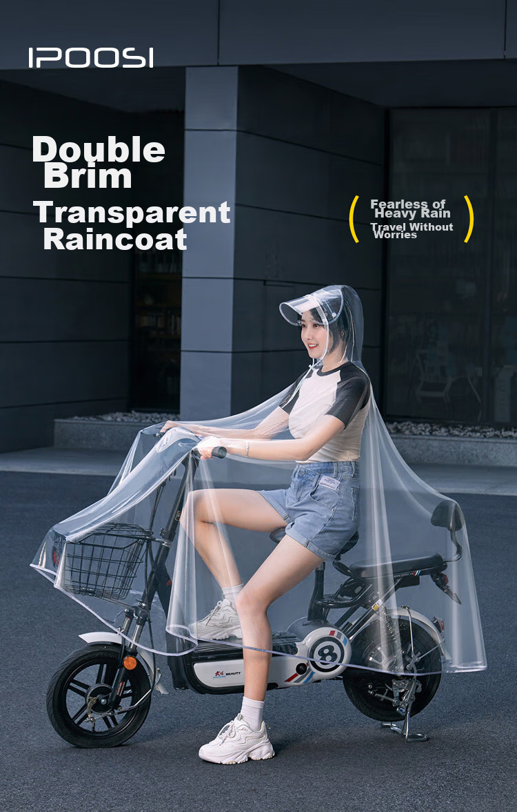 Baoshi Electric Bicycle Raincoat, Enlarged Poncho for Men And Women, Adult Cycling, Electric Scooter, Bicycle, Detachable Large Brim, Transparent 1