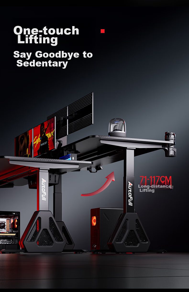 AOFENG A4Pro Gaming Desk Solid Wood Electric Height Adjustable Computer Desk Office Desk Black 1.8*0.8m 22