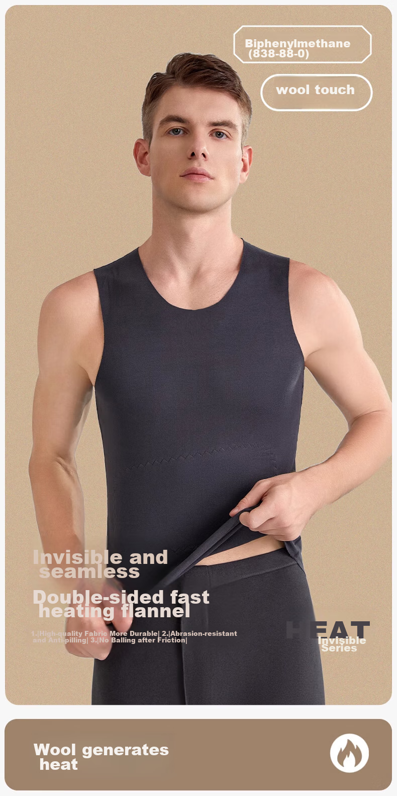 LangSha Thermal Vest for Men, Wool And Silk Patch, Slim-Fit Sports Seamless Sleeveless Undershirt Base Layer, 2-Pack 1