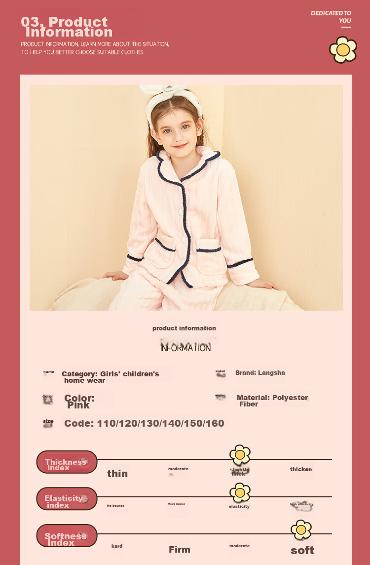 LangSha Children's Pajamas for Girls, Winter Fleece-Lined Thick Flannel Loungewear Set for Toddlers And Teens, Warm Sleepwear 5