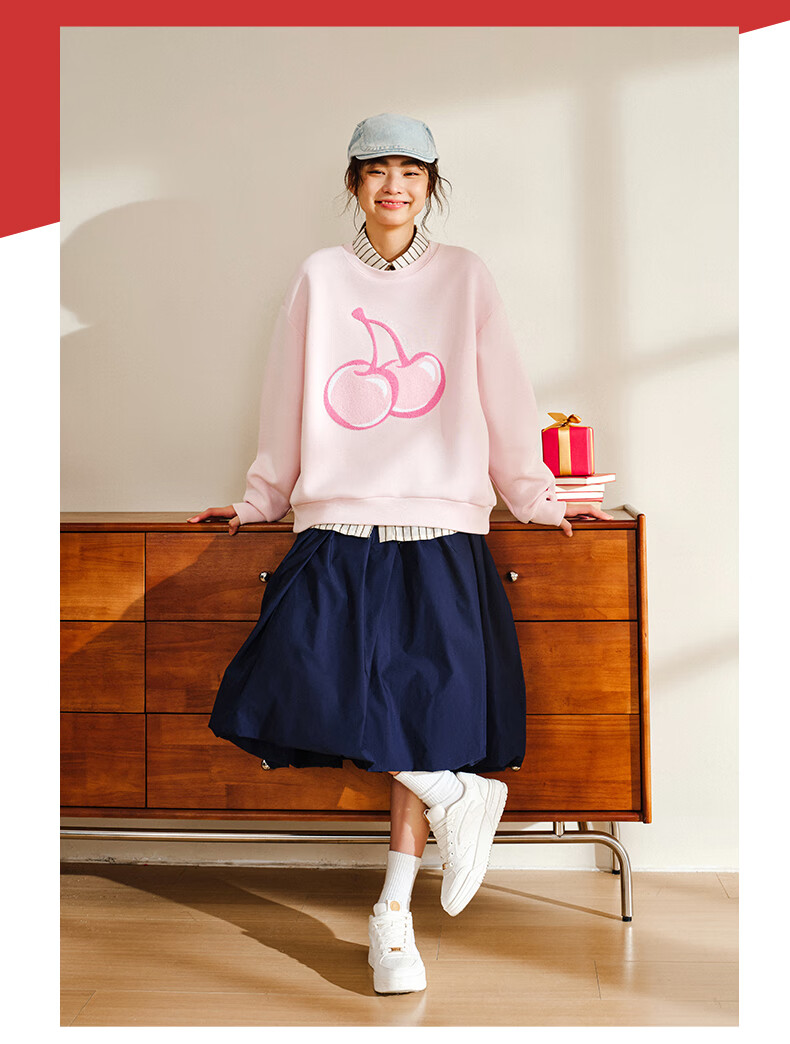 ANTA ×kirsh Collaboration | Cherry Round Neck Pullover Sweatshirt for Women, New Autumn Trendy Sports Top 18