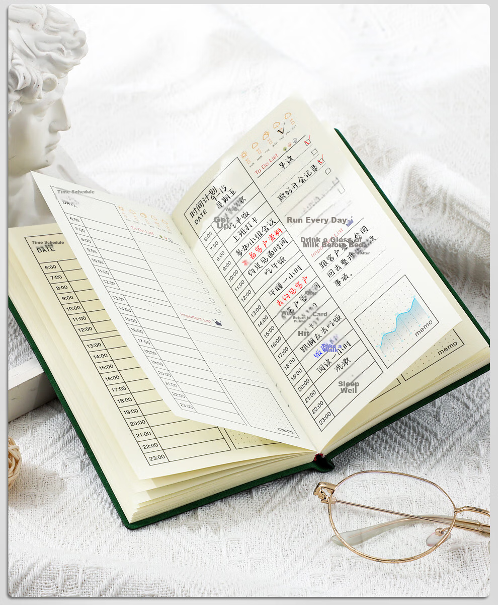 Zuolanzhe Daily Planner A6 Schedule Book, Daily Task List, Portable Self-Discipline Check-In Book, High-Quality Notebook, Time Management Efficiency Manual, Journal, Customizable, Dark Gree 11