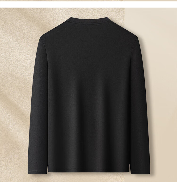 MONTAGUT [100% Cotton & Exquisite Embroidery] 24 Autumn Round Neck Solid Color Long Sleeve Versatile Men's T-Shirt, Black, Size 48 3