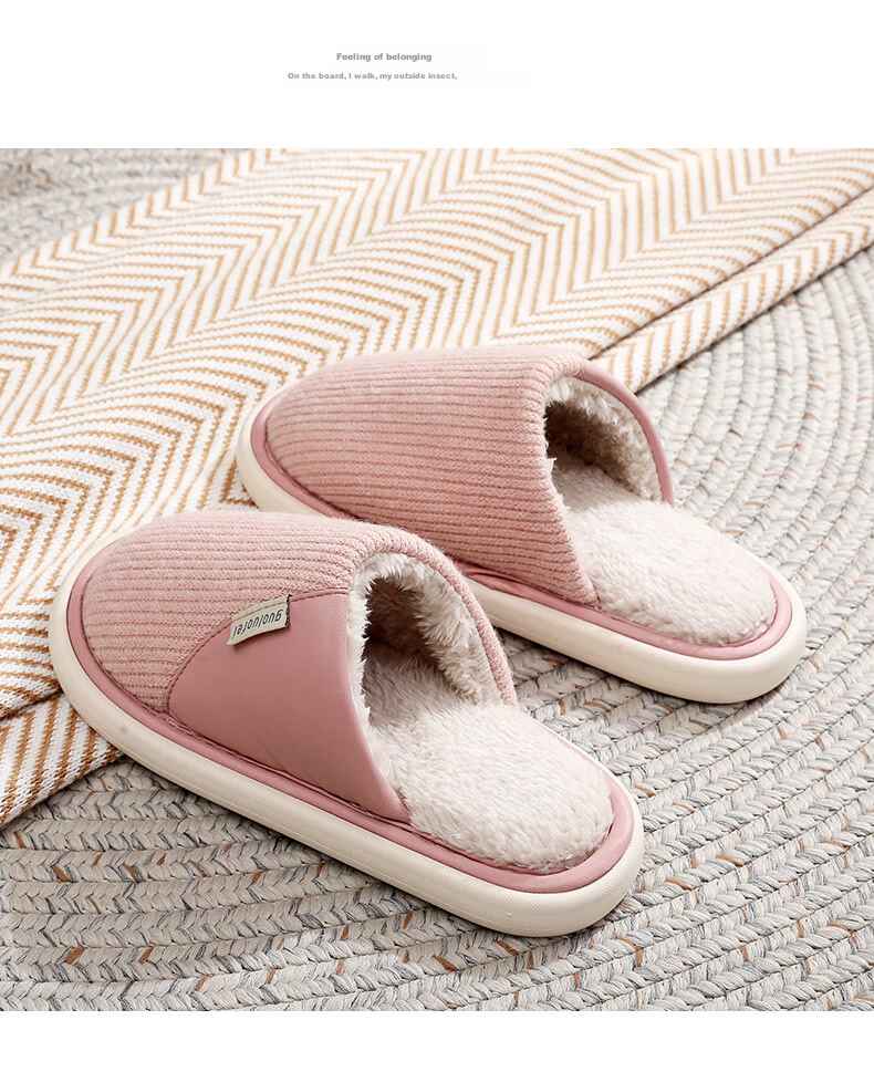 GUOLUOFEI Cotton Slippers for Men, Indoor Home Non-Slip Fleece-Lined Quiet Furry Slippers for Women, Couple Style, Gray, Size 42-43 9