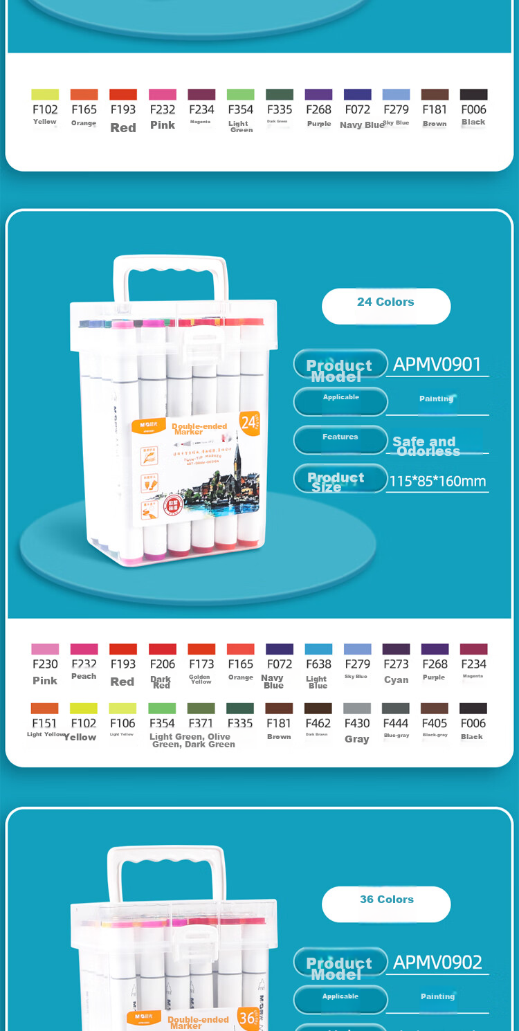 M&G 36-Color Dual-Tip Alcohol-Based Quick-Drying Markers, Fiber Pens, Oil-Based Watercolor Pens, Drawing Pens, Graffiti Pens, Single Box APMV0902 Watercolor Pens for Art Educatio 7
