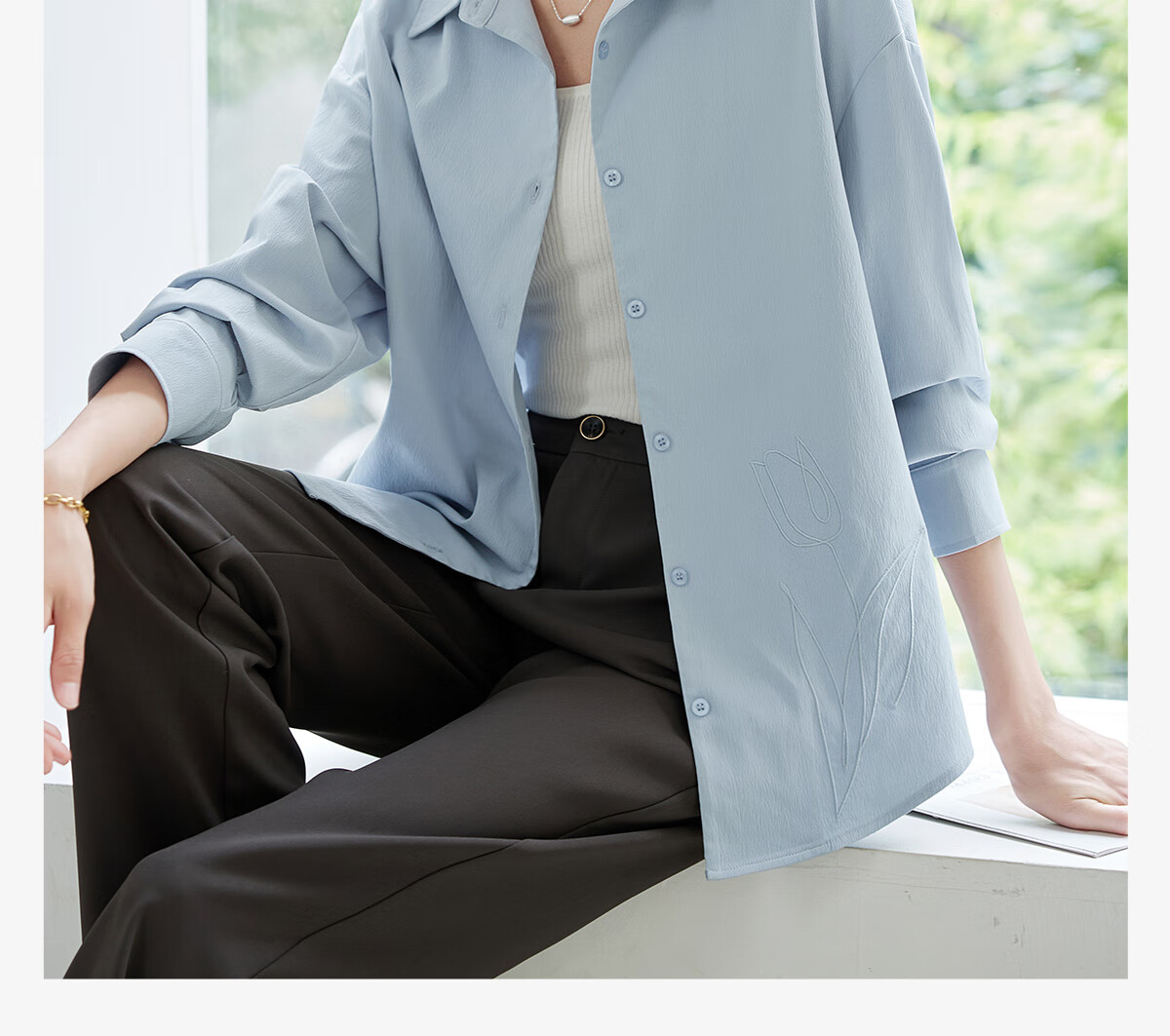 Chushen Spring And Autumn Long-Sleeve Shirt for Women, Wilderness Maillard Floral Embroidery Elegant Office Versatile Blouse S143C2024 1
