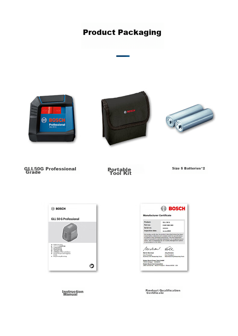 BOSCH High-Precision Green Light 5-Line Leveling Instrument, Laser Level Ruler, Electronic Ruler, GLL 50-15 XG 14