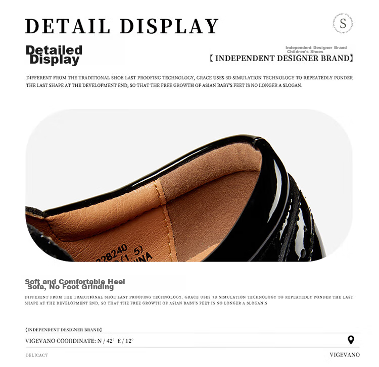 Snoffy Children's Shoes, Spring Boys' Black Leather Shoes, School Student Shoes, Comfortable Kids' Comfortable Performance Shoes, Single Shoes, Black, Size 34 6