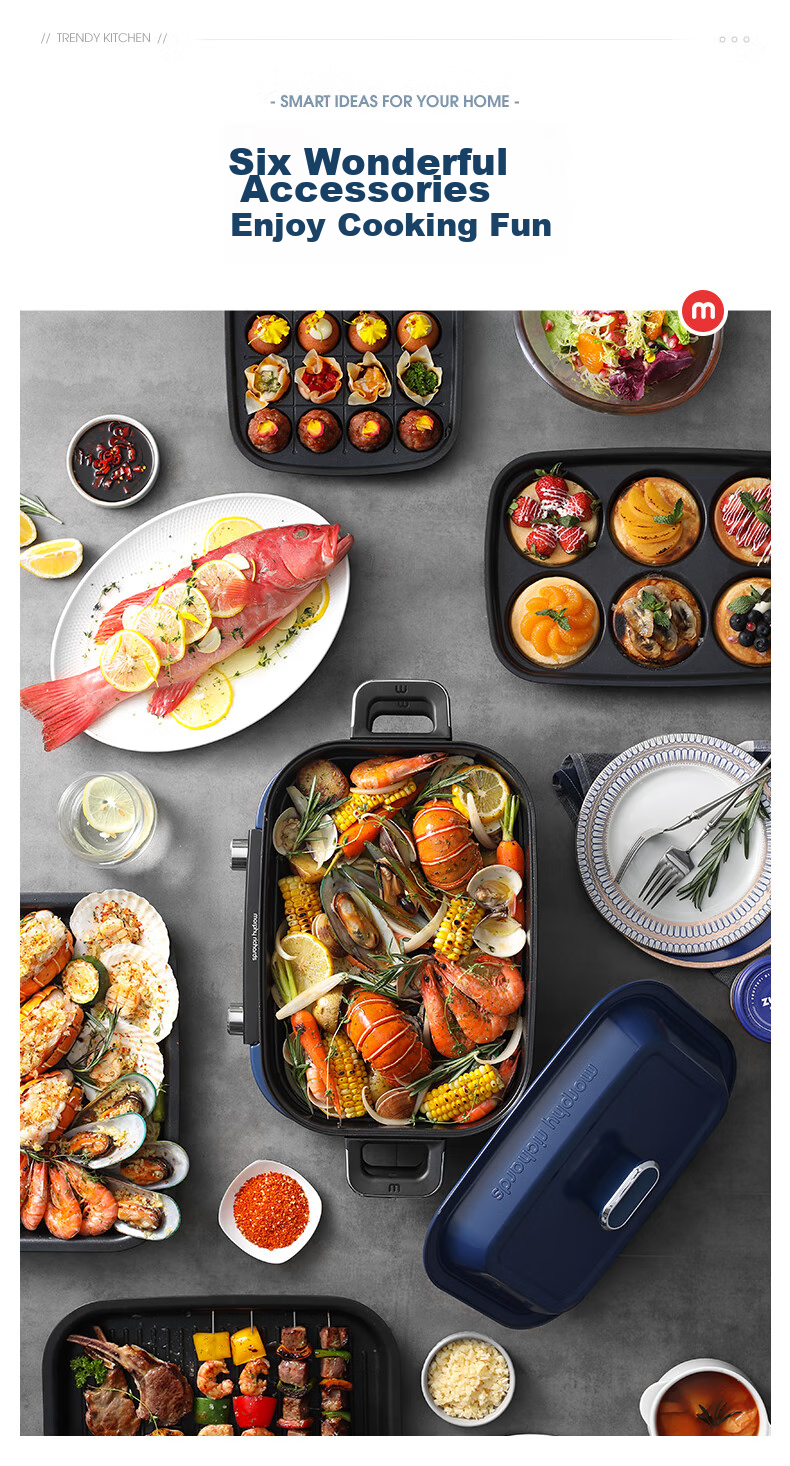 Morphyrichards Second Generation Multifunctional Pot, Household Electric Hot Pot, Electric Cooking Pot, Electric Steamer Pot, Hot Pot, 5L Large Capacity, Detachable, Programmable Steaming And Cooking All-In Non-Stick Frying And Baking Cooker MR9099 White 6