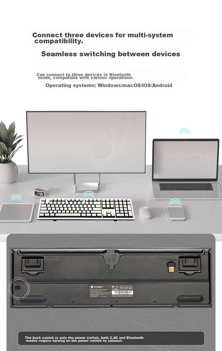 Hyeku X5 Pro Wireless Bluetooth Wired Tri-Mode Keyboard, Five-Port Hot-Swappable, 108 Keys, PBT Keycaps, Black Forest Mousse, Kailh BOX, Lava Gold Switches 19