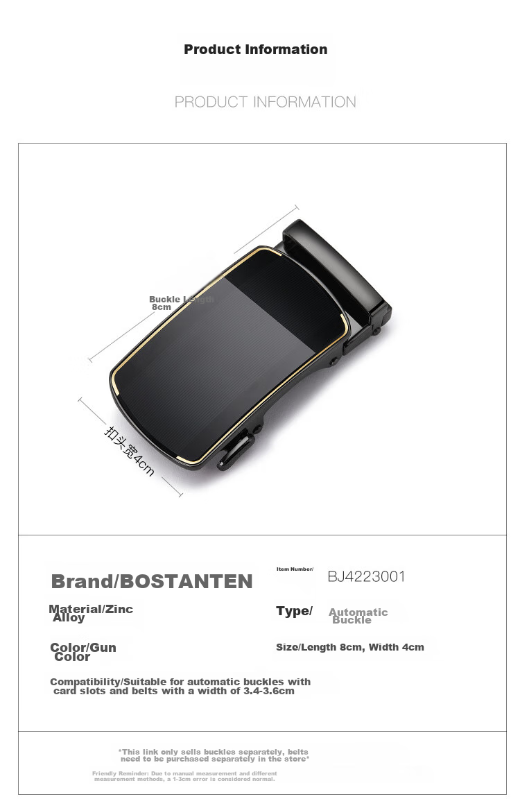 BOSTANTEN Men's Belt Buckle Waistband Automatic Buckle Belt Accessory Gift for Father, Husband, Boyfriend 6