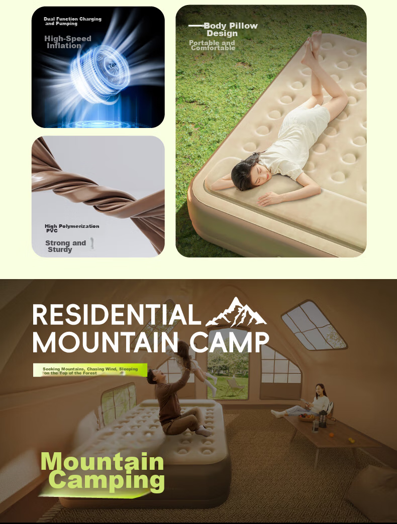 Adandyish Built-In Battery Pump Automatic Inflatable Mattress, Single Bed Air Mattress, Nap Tent Inflatable Pad, 190*100*25 3