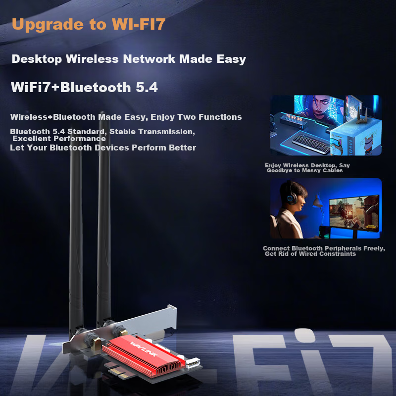 Сетевая карта Wavlink Intel BE200 WiFi 7, PCI-E, Bluetooth 5.4, 8774 Мбит/с