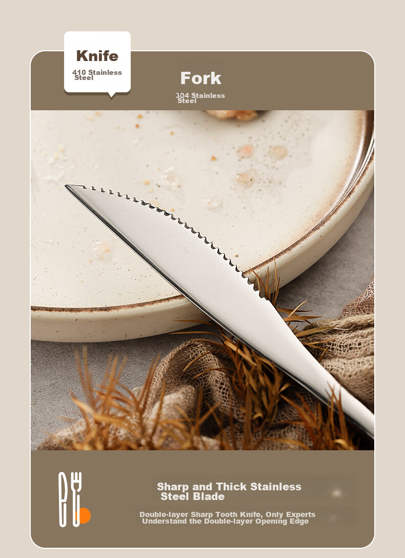 Guangyi Knife And Fork, Steak Knife And Fork Western Dining Cutlery Set Stainless Steel [Thickened Wear-Resistant] Two-Piece Set GY8551 10