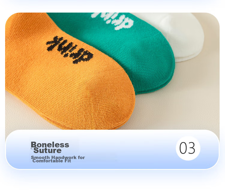 MiiOW Children's Socks, Girls' Mid-Calf Socks, Autumn And Winter Letter Trendy Socks, Girls' Sports Socks, 5 Pairs, Colorful Letters, XL 17