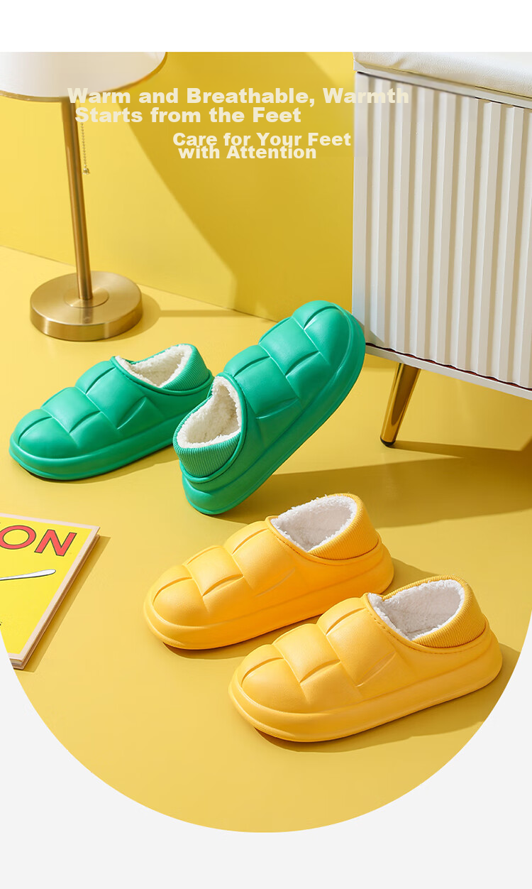 CARTELO Cotton Slippers for Men And Women, Autumn And Winter Home Indoor Outdoor Wear, Warm Water-Resistant Soft Sole EVA Couple Shoes 1