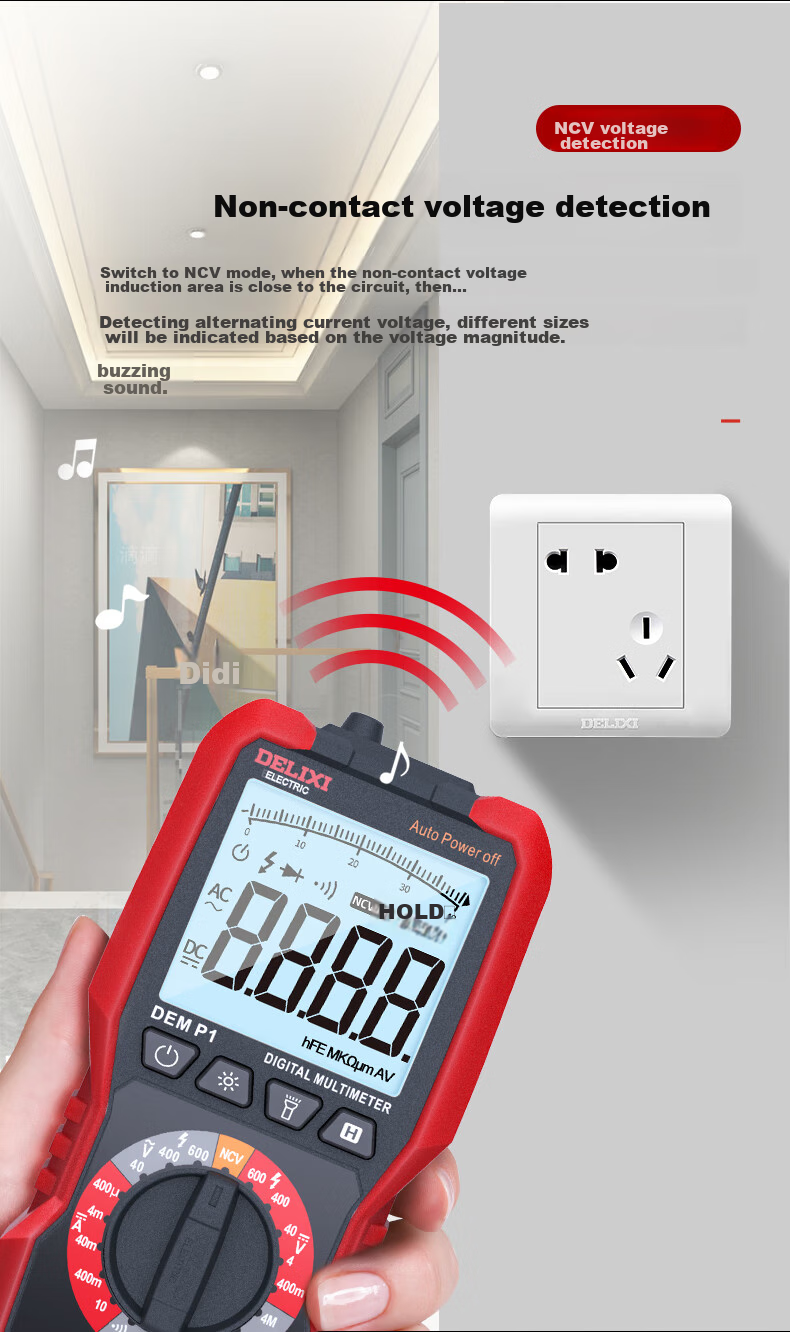 DELIXI ELECTRIC Multimeter 890C High Precision Household Anti-Burn Electrician Meter NCV Voltage Detector P3 Smart Multimeter P3 7