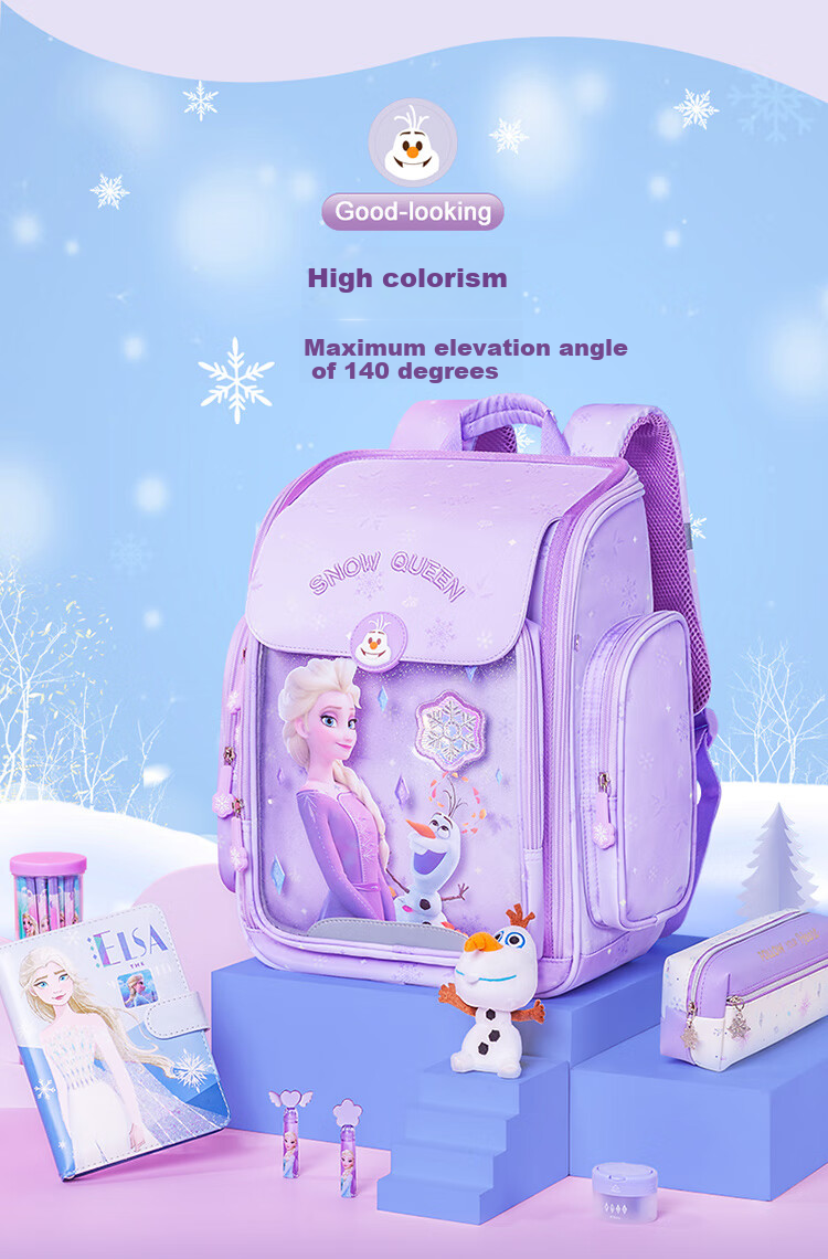 Disney Backpack for Primary School Students Grades 1-3, Spine-Protecting, Load-Reducing, Stylish Children's Backpack, Birthday Gift, Elsa Princess Gift Box 3