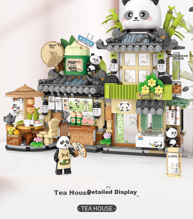 Loz Building Block Model, Street View Store, Panda Tea House, Children's Toy, Mid-Autumn Festival Gift for Boys And Girls, 1383 5