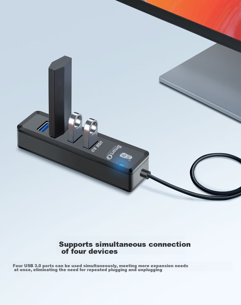 Chuanyu USB3.0 Hub Expansion Dock, High-Speed 4-Port Hub Expansion Dock, Laptop Adapter Converter Extension Cable 100cm with Type-C Power Supply 4