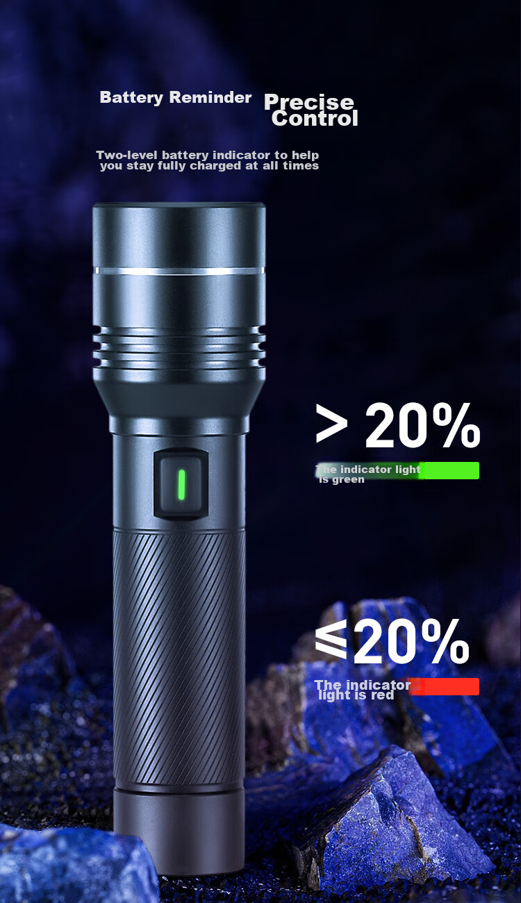 JD Original High-Intensity Zoomable Flashlight, 2000 Lumens, Long Battery Life, Outdoor Survival, Rechargeable, Multifunctional, Portable for Home Use 10