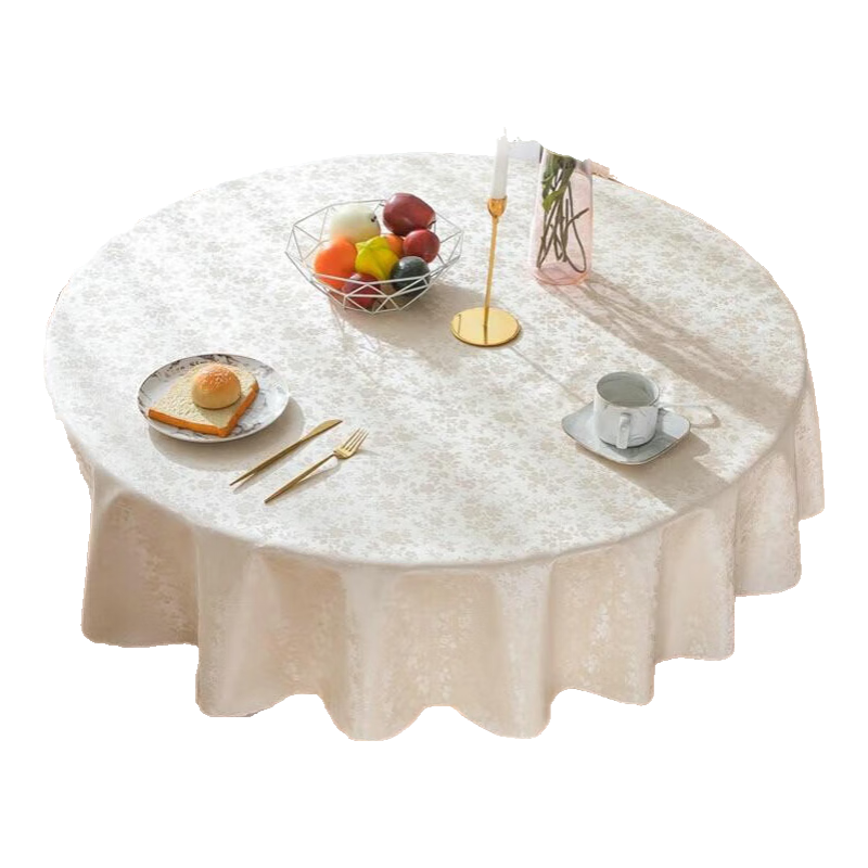 FOOJO Round Tablecloth, Thickened, Waterproof, Oil-Proof, Scald-Proof, for Hotels And Restaurants, Large Round Table Cover, 180*180cm, Champagne Color