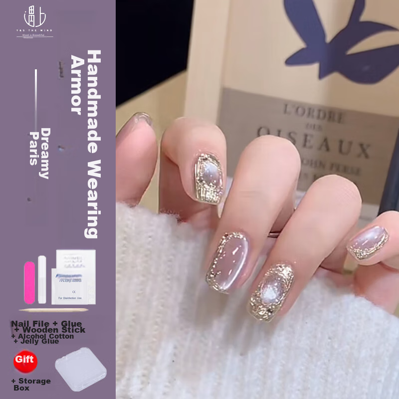 Yushangjiaren Handmade Wearable Armor [Zijin Shanzuan] 10 Pieces, Medium-Long Wearable Armor Nail Stickers Gel Nails 1
