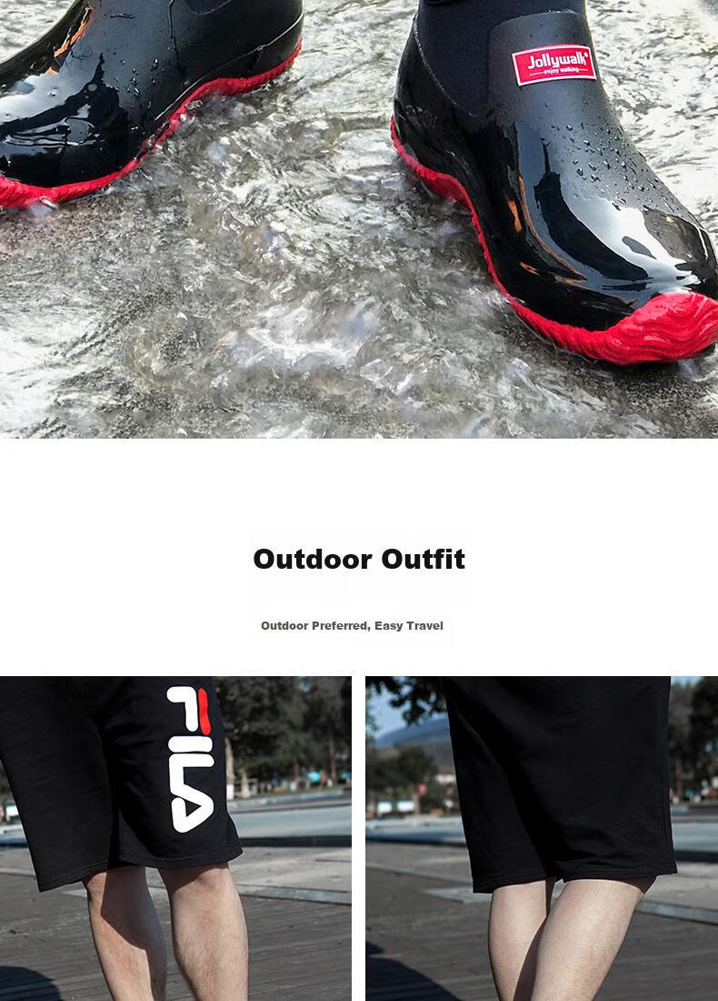 Jolly Walk Rain Boots, Waterproof Shoes, Men's And Women's Rubber Boots, Fashionable Rain Boots, Work Safety Overshoes, JW218, Red And Black, Size 44 17
