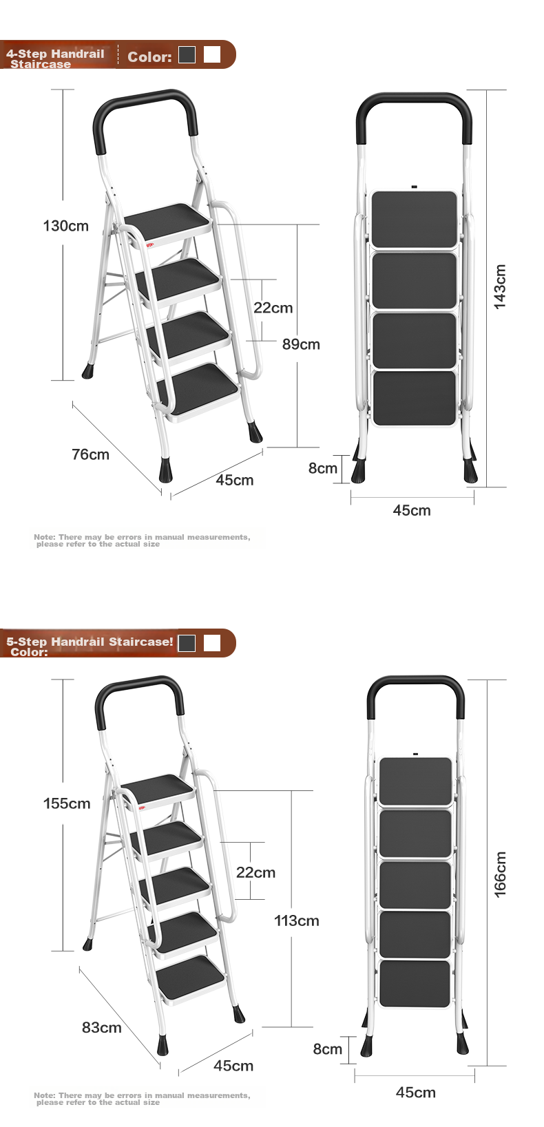 DU PONT Household Folding Step Ladder, 5-Step Thickened Carbon Steel Safety Ladder with Handrails 18