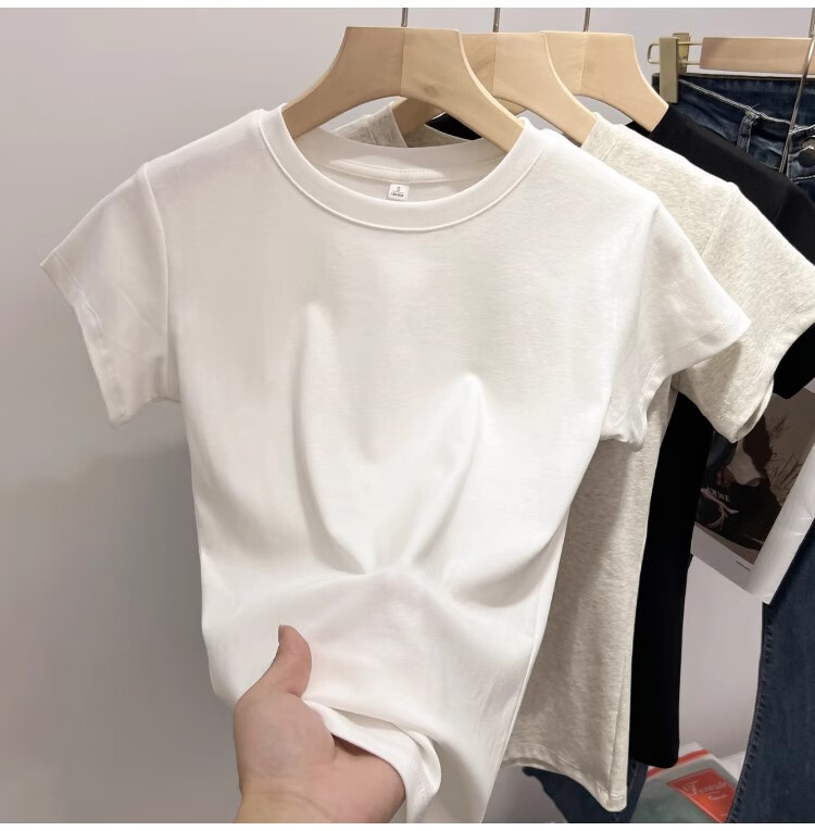 TUCANO Pure Cotton Regular Shoulder Short-Sleeve T-Shirt for Women, Summer New Style Inner Wear Slim-Fit Base Layer Top Trendy Tee White S 8