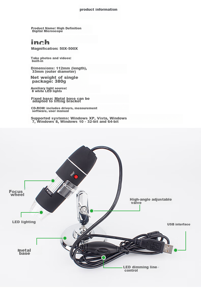 MIXOUT Digital Microscope, 500x Magnification, High-Definition Portable Electronic Magnifier, USB Connected to Computer for Measurement 3
