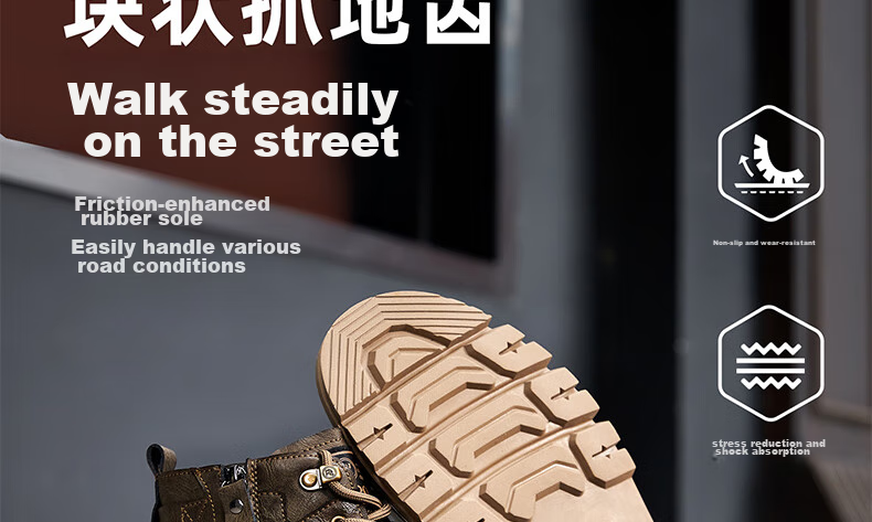 CAMEL Brand Martin Boots, Outdoor Casual Work Boots, British Style Motorcycle Men's Shoes, P14W342602, Khaki, Size 40 11