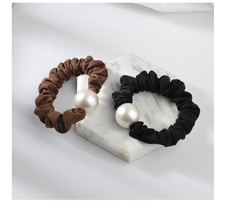 Yefili Two-Piece Premium Round Bead Small Intestine Hair Tie Elastic Ponytail Holder Hair Accessory 10