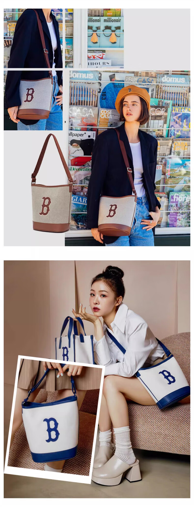 MLB Handbag, Women's Bucket Bag, Crossbody Bag, Shoulder Bag, Tote Bag, Travel Bag, Sports Bag, 3ABMS072N-50BKS 6