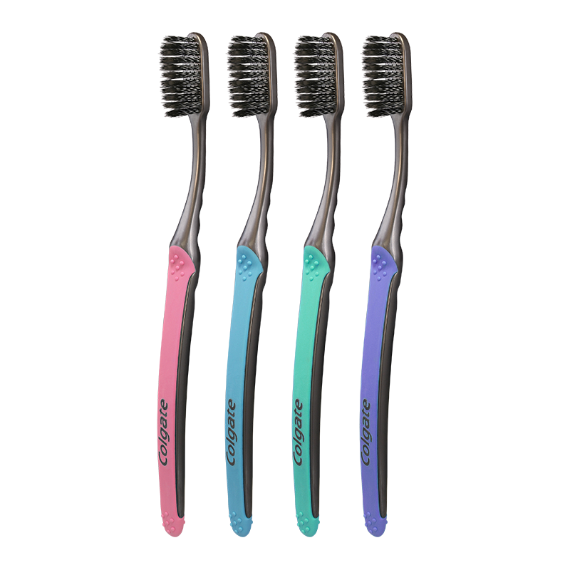 Colgate Slim Long Carbon Adult Soft Bristle Toothbrush, 4 Pack, Ultra-Fine Soft Bristles, Deep Cleaning, Random Colors