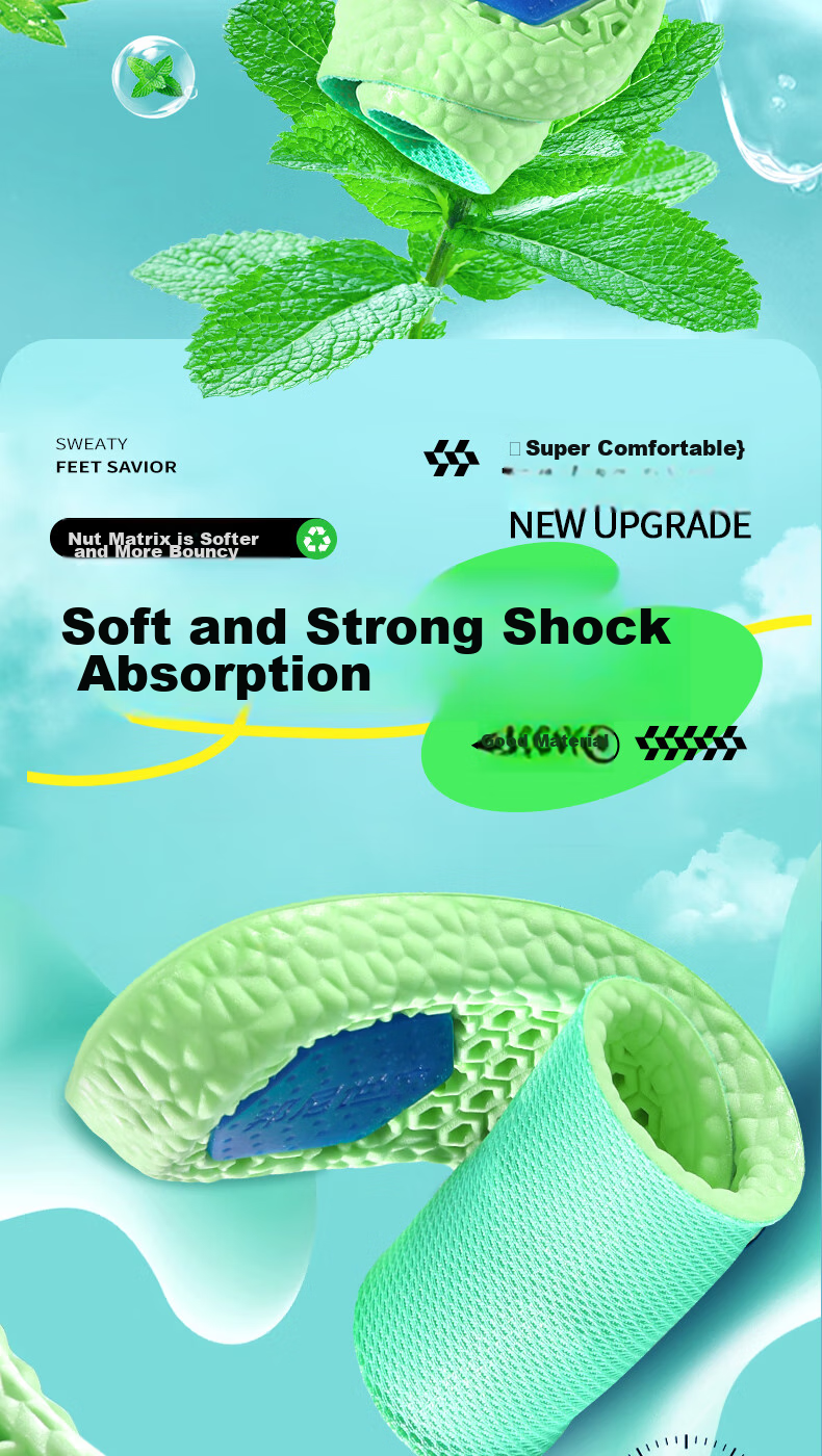 3AnGnI Odor-Resistant Insoles for Men And Women, Sports Military Training Long-Standing Biological Antibacterial Shock-Absorbing Breathable Soft Elastic 2 Pairs Pack, Size 45-46 7