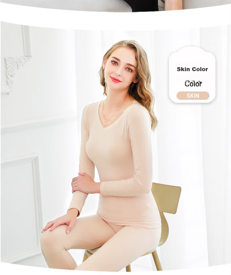 LangSha Women's Autumn Underwear Set, Lace Body-Shaping Seamless Slim-Fit Thin Thermal Underwear Base Layer, Pink New Arrival 16