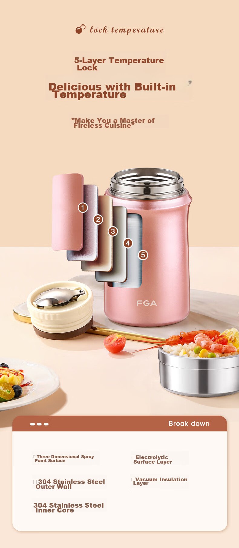 FGA Fuguang Insulated Food Jar, 304 Stainless Steel, Large Capacity, Thermal Container for Stewing, Rice Pot, Porridge And Soup, Portable Cooker - 1L 4