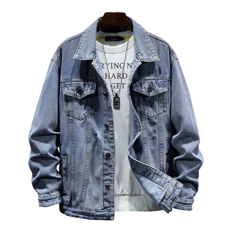 Jeanswest Denim Jacket for Men, 2026 Autumn Denim Coat, Trendy Comfortable Loose Versatile Outerwear, Blue, 2XL
