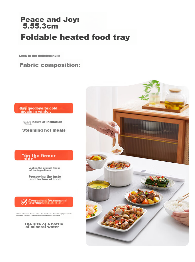 Ankale Food Warming Plate Upgraded Detachable Temperature Control Ultra-thin Integrated Silicone Roll-up Multi-level Adjustable Heat Preservation Board AJL-N03 3